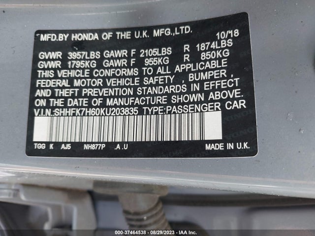 Honda Civic Hatchback Ex 2019 SHHFK7H60KU203835 Image 9