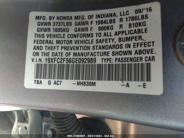 Honda Civic Sedan Lx 2016 19XFC2F56GE092989 Image 9