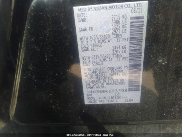 5N1AR2MN9FC693598 Nissan Pathfinder Platinum