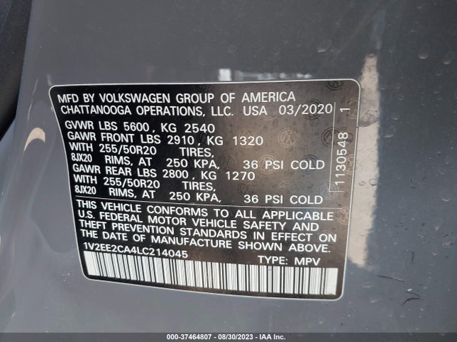 1V2EE2CA4LC214045 Volkswagen Atlas Cross Sport 3.6l V6 Sel