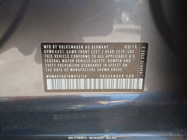 2019 Volkswagen Golf, VIN: WVWKR7AU1KW915125
