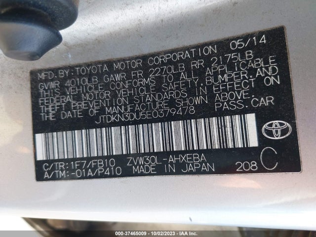 Toyota Prius Four/five/three/one/two 2014 JTDKN3DU5E0379478 Image 9