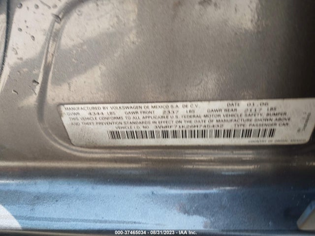 2006 VOLKSWAGEN JETTA SEDAN 2.5L VIN: 3VWRF71K26M745432