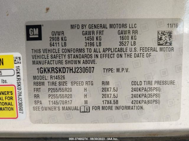 1GKKRSKD7HJ230607 GMC Acadia Limited Limited