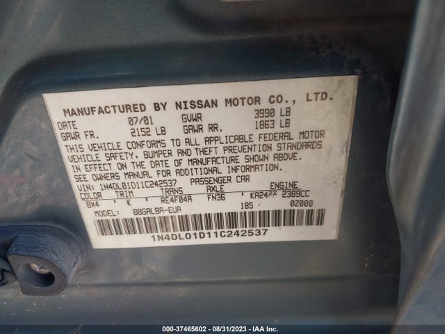 2001 NISSAN ALTIMA GXE VIN: 1N4DL01D11C242537