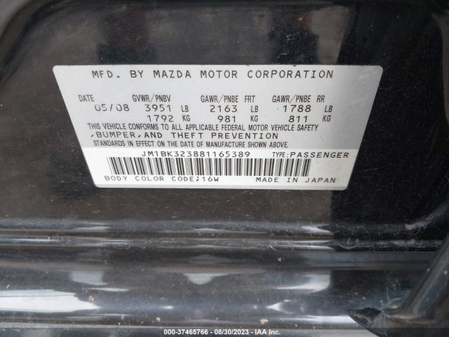 2008 MAZDA MAZDA3 S GRAND TOURING VIN: JM1BK323881165389