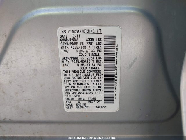 2011 NISSAN ROGUE SV VIN: JN8AS5MT4BW571317