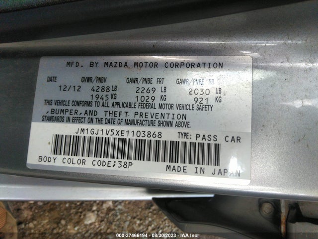 Aukcja sprzedaży 2014 Mazda Mazda6 I Touring, vin: JM1GJ1V5XE1103868, numer aukcji: 37466194