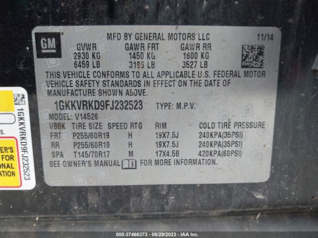 1GKKVRKD9FJ232523 GMC Acadia Slt-1