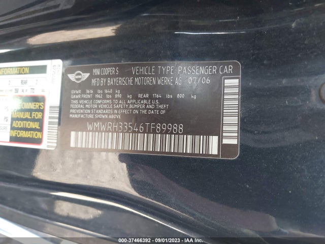 2006 MINI COOPER CONVERTIBLE WMWRH33546TF89988 Photo 8