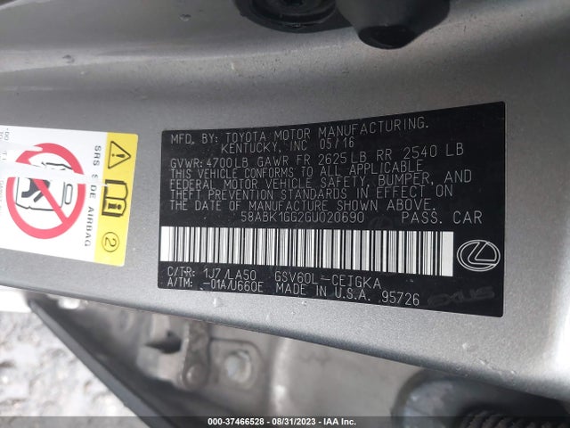 58ABK1GG2GU020690 Lexus ES 350