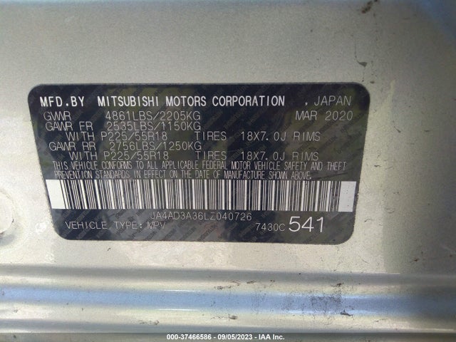 JA4AD3A36LZ040726 Mitsubishi Outlander Se/sel/le/sp