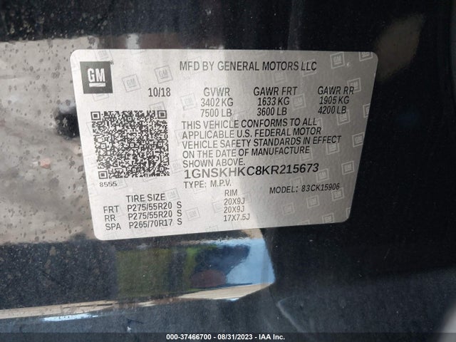 Chevrolet Suburban Lt 2019 1GNSKHKC8KR215673 Image 9