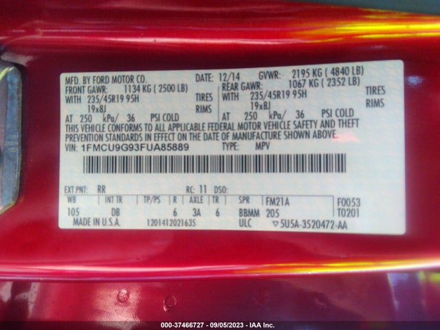 Ford ESCAPE SE 2015 1FMCU9G93FUA85889 Image 9
