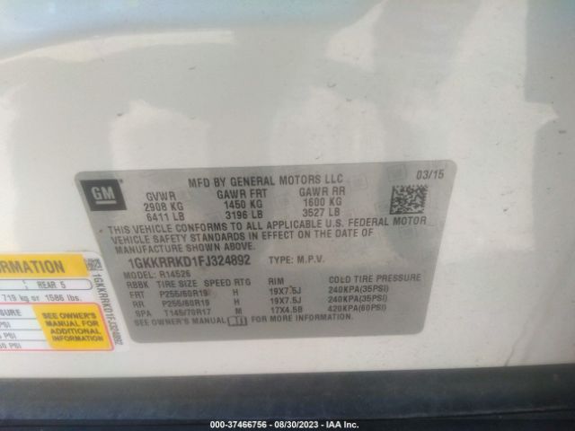 1GKKRRKD1FJ324892 GMC ACADIA SLT