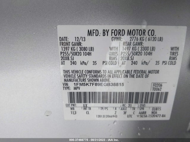 Ford Explorer Limited 2014 1FM5K7F89EGB38815 Image 9