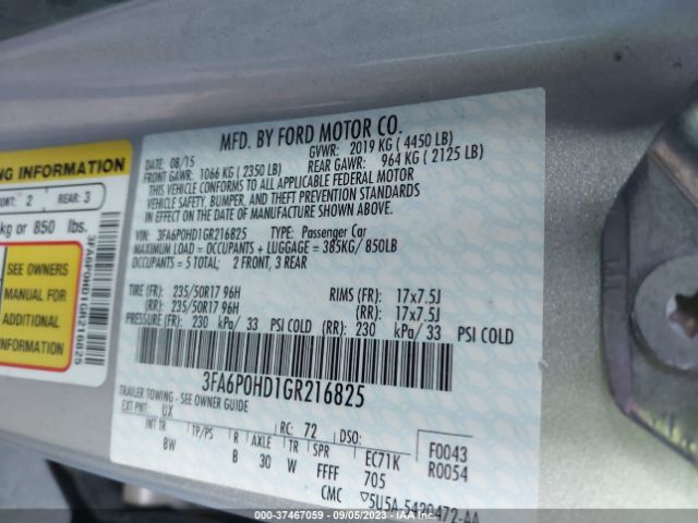 3FA6P0HD1GR216825 Ford FUSION SE