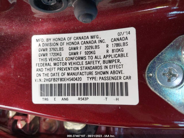 Honda Civic Sedan Ex 2014 2HGFB2F80EH540420 Image 9