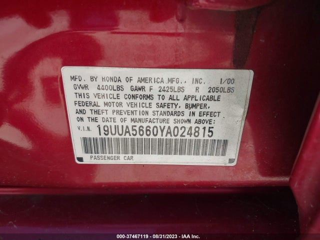 2000 ACURA TL VIN: 19UUA5660YA024815