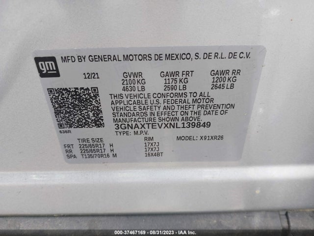 Chevrolet EQUINOX LT 2022 3GNAXTEVXNL139849 Image 9