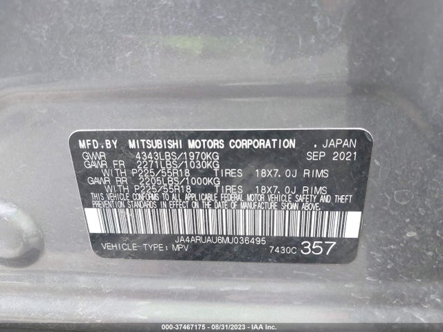 JA4ARUAU6MU036495 Mitsubishi Outlander Sport Es/se/le/be