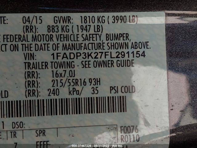 1FADP3K27FL291154 Ford FOCUS SE