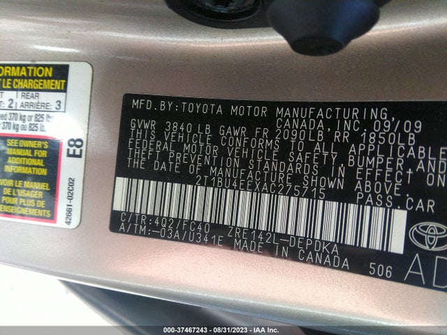 2010 TOYOTA COROLLA VIN: 2T1BU4EEXAC275715