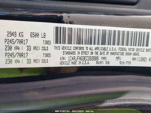 2014 JEEP GRAND CHEROKEE LAREDO VIN: 1C4RJFAG3EC333589