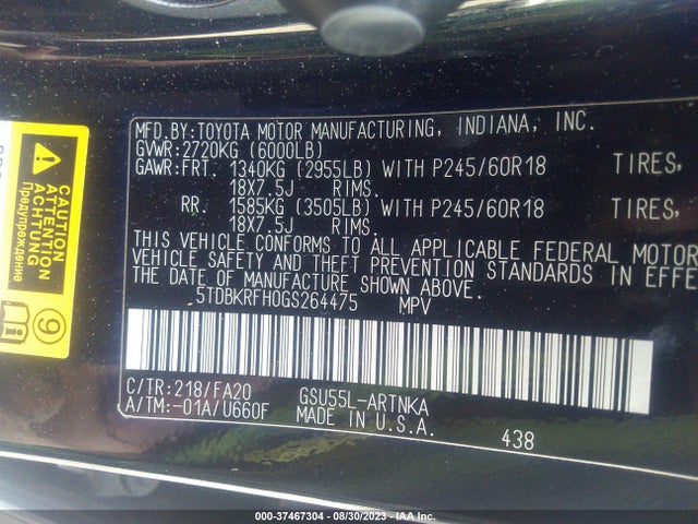 Toyota Highlander Le 2016 5TDBKRFH0GS264475 Image 9