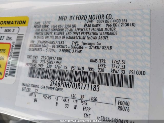 3FA6P0H70JR171183 Ford FUSION SE