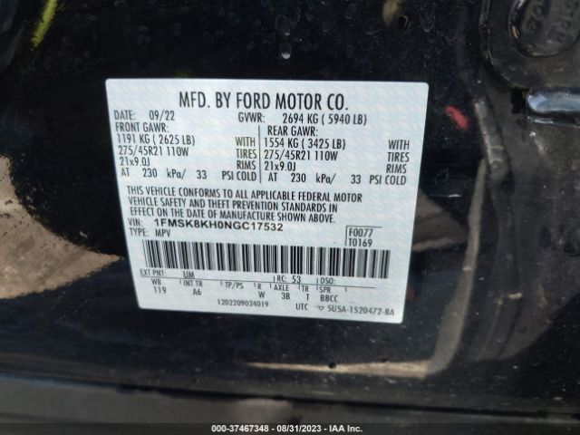 1FMSK8KH0NGC17532 Ford Explorer St-line