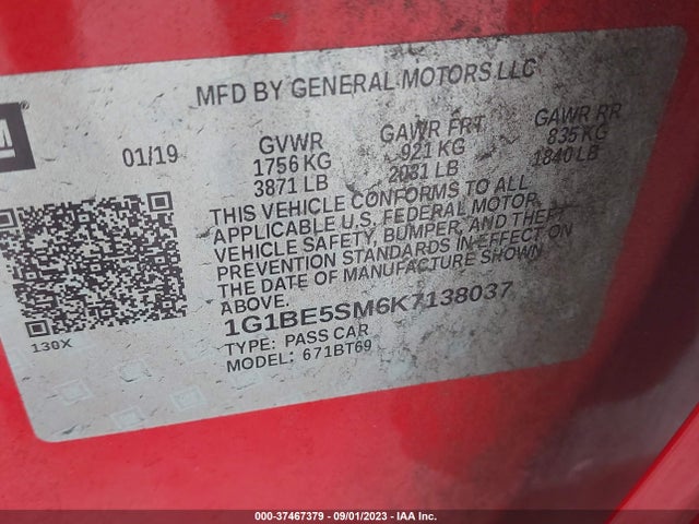 1G1BE5SM6K7138037 Chevrolet CRUZE LT