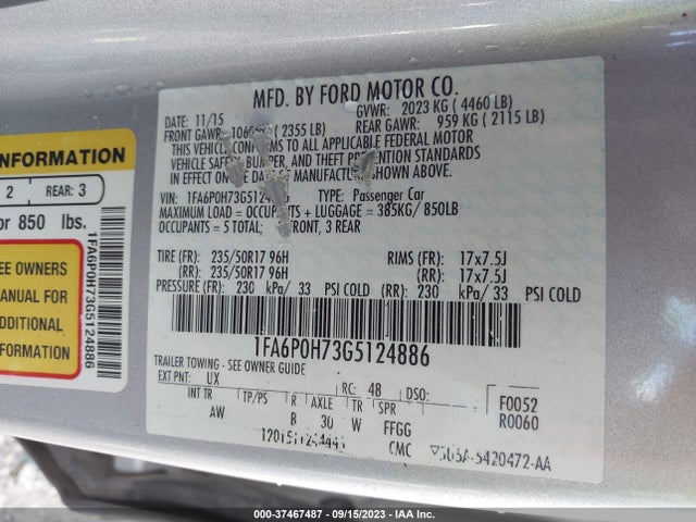 Ford FUSION SE 2016 1FA6P0H73G5124886 Image 9