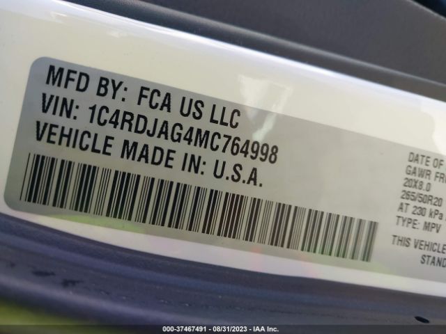 1C4RDJAG4MC764998 Dodge Durango Sxt Plus