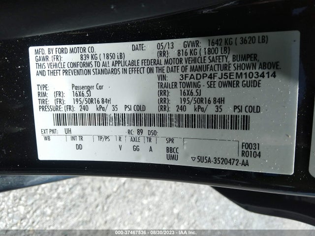 2014 FORD FIESTA TITANIUM VIN: 3FADP4FJ5EM103414