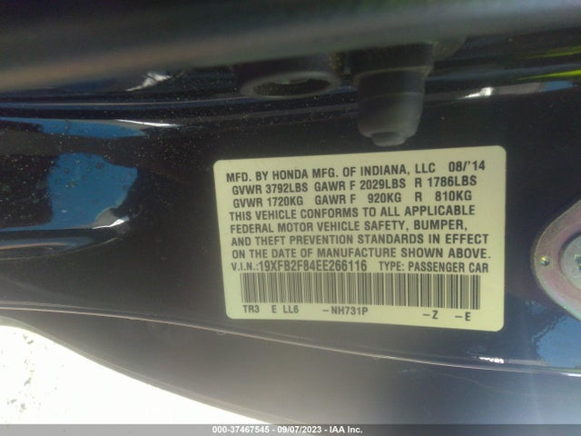 Honda Civic Sedan Ex 2014 19XFB2F84EE266116 Image 9