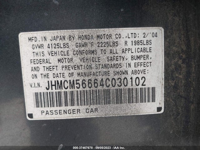 2004 HONDA ACCORD SDN EX VIN: JHMCM56664C030102