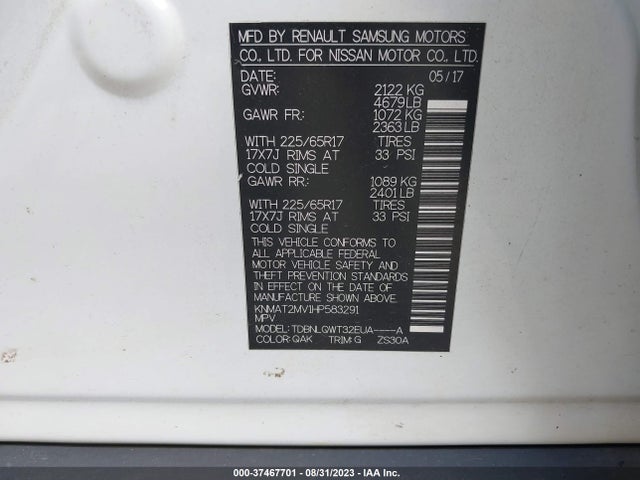 2017 NISSAN ROGUE SV VIN: KNMAT2MV1HP583291