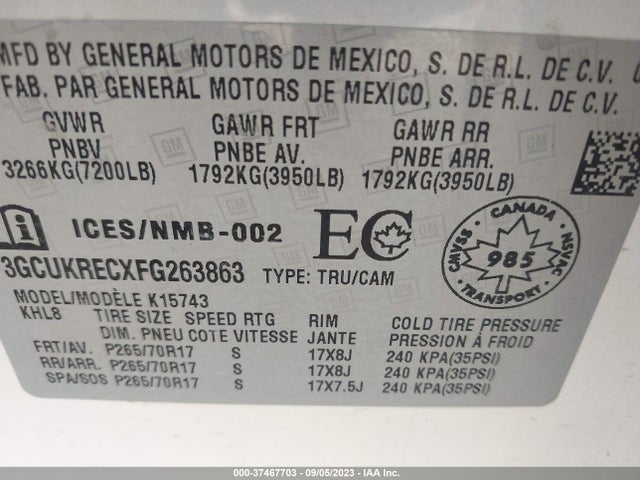 Chevrolet Silverado 1500 Lt 2015 3GCUKRECXFG263863 Image 9