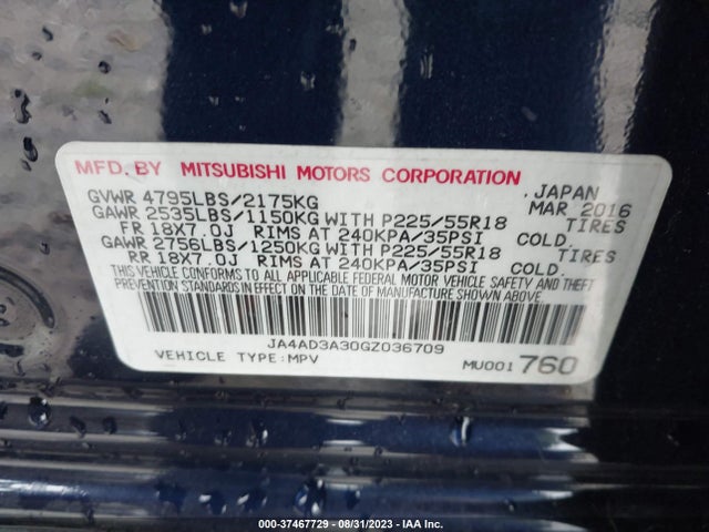 JA4AD3A30GZ036709 Mitsubishi Outlander Se/sel