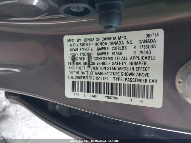 Honda Civic Sedan Lx 2014 2HGFB2F51EH546121 Image 9