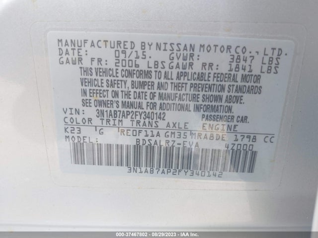 Nissan SENTRA SR 2015 3N1AB7AP2FY340142 Image 9