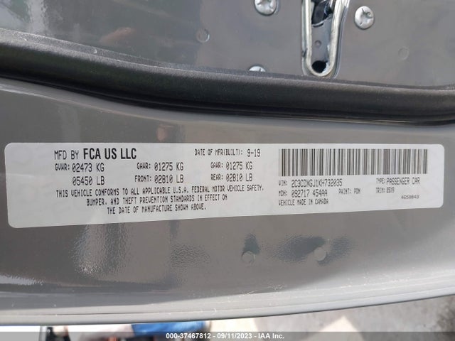 2019 DODGE CHARGER SCAT PACK VIN: 2C3CDXGJ1KH732035