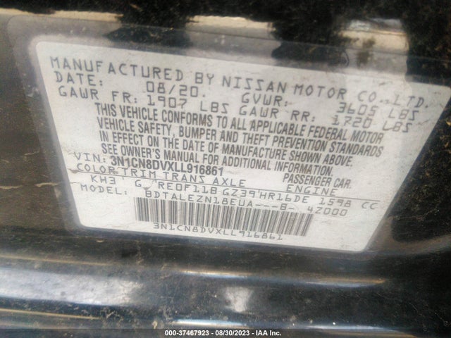Nissan Versa S Xtronic Cvt 2020 3N1CN8DVXLL916861 Image 9