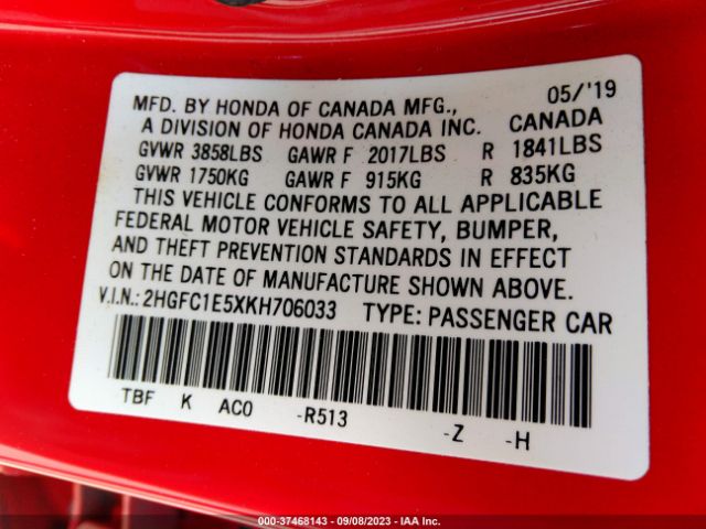 2HGFC1E5XKH706033 Honda CIVIC SI SEDAN