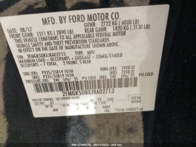 2FMGK5D8XJBA02713 Ford Flex Limited