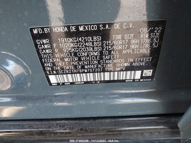 Honda Hr-v Ex-l 2023 3CZRZ1H78PM707207 Image 9