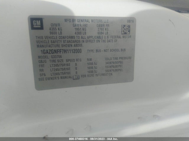 Chevrolet Express Passenger Ls 2017 1GAZGNFF7H1112000 Image 9