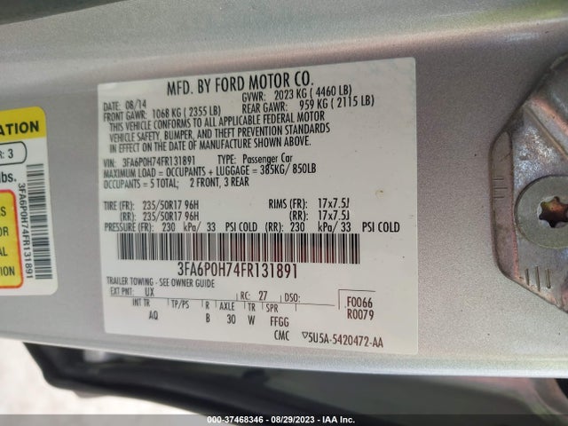 2015 FORD FUSION SE VIN: 3FA6P0H74FR131891