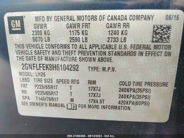 Chevrolet EQUINOX LT 2017 2GNFLFEK8H6104292 Image 9